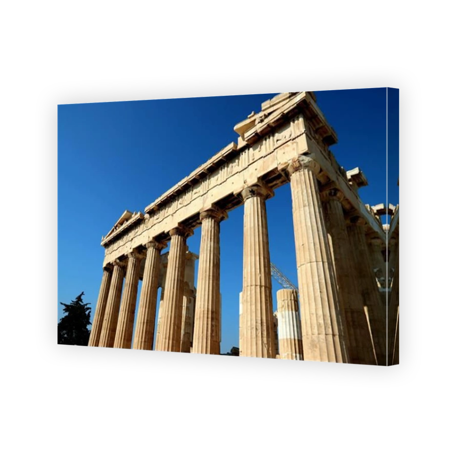 A daytime aerial view of the Parthenon in Athens, Greece