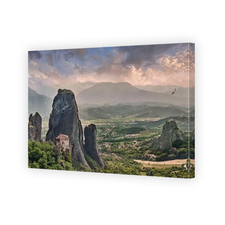 Medieval Meteora  Monastery of St. Rousanou (Μονή Ρουσάνου)on top of a rock pillar in the Meteora Mountains, Thessaly, Greece.