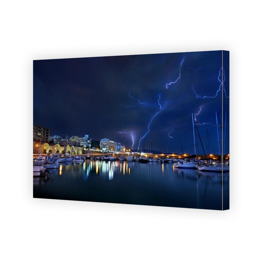 Spectacular storm at the old port of Heraklion, Crete island, Greece