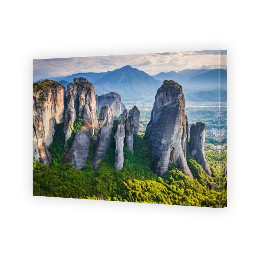 Meteora, Greece. Morning view beautiful light over the famous sandstone rock formations, Greek wanderlust.