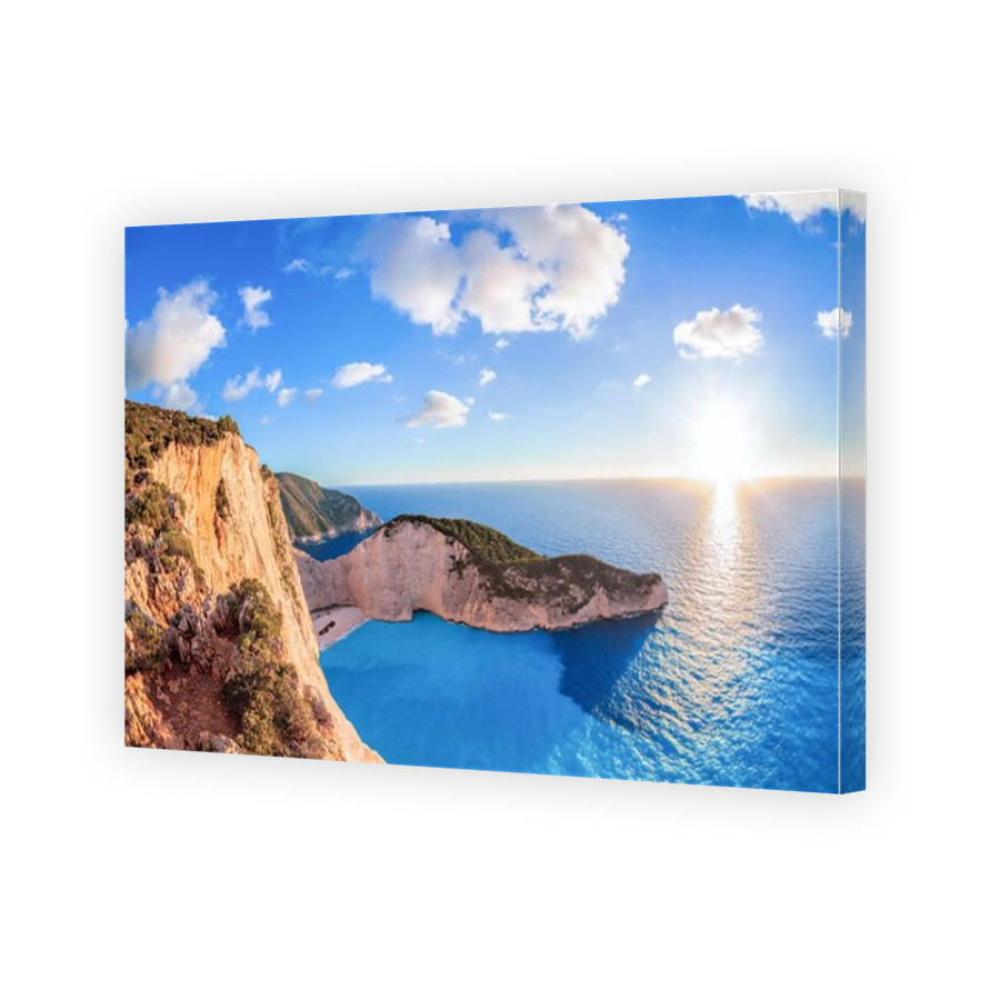 Navagio beach with shipwreck against sunset on Zakynthos island in Greece