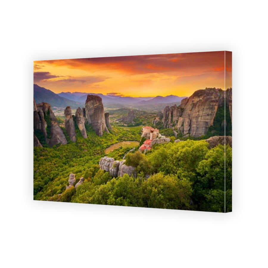 Monastery at Meteora at sunset, Greece