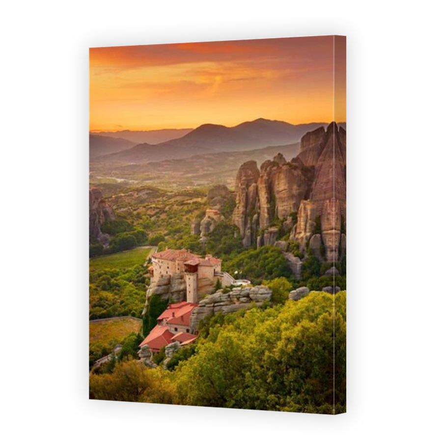 Monastery at Meteora at sunset, Greece
