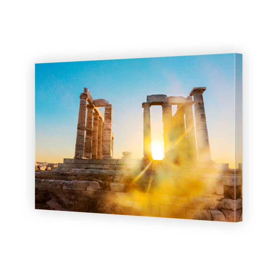 Temple of Poseidon at sunset, Cape Sounio, Greece. Epic landscape concept