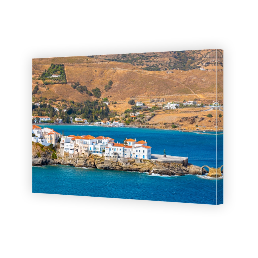 View of Chora town on the beautiful Andros island in Cyclades, Greece, Europe