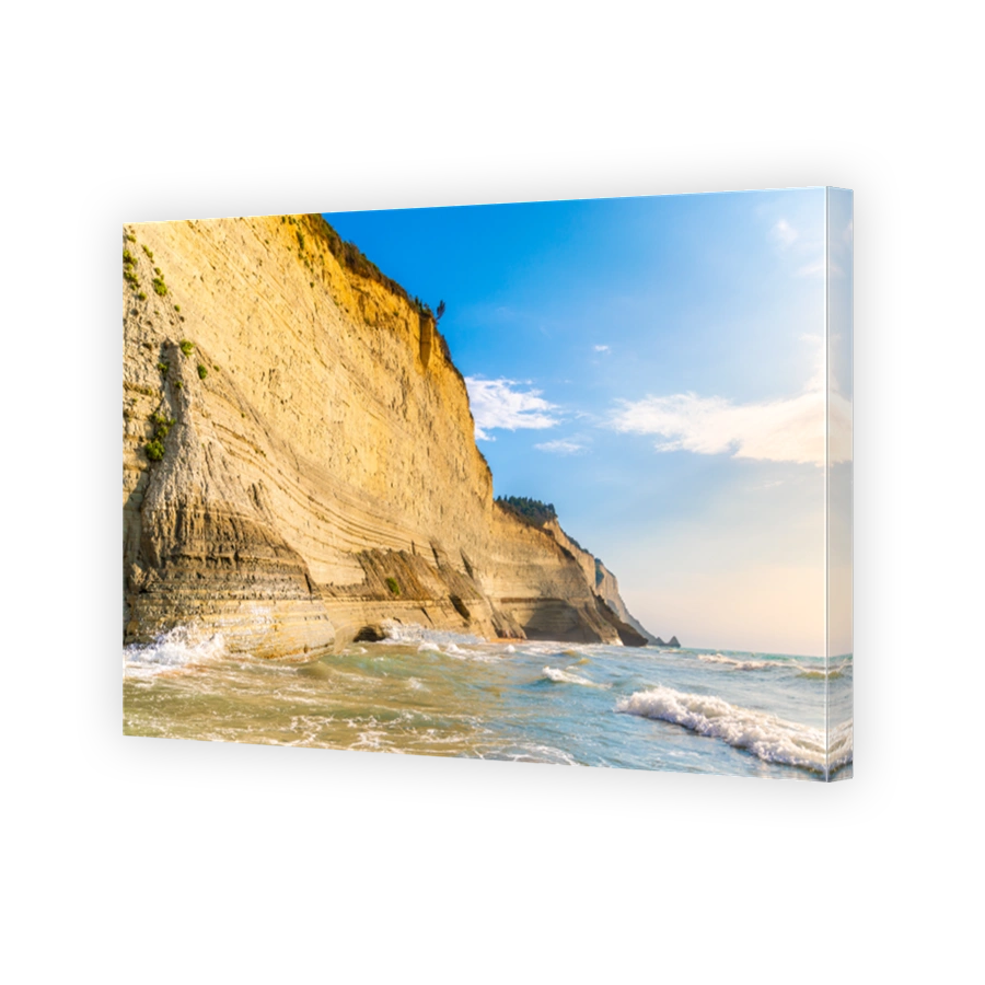 Logas Beach and amazing rocky cliff in Peroulades. Corfu Island. Greece