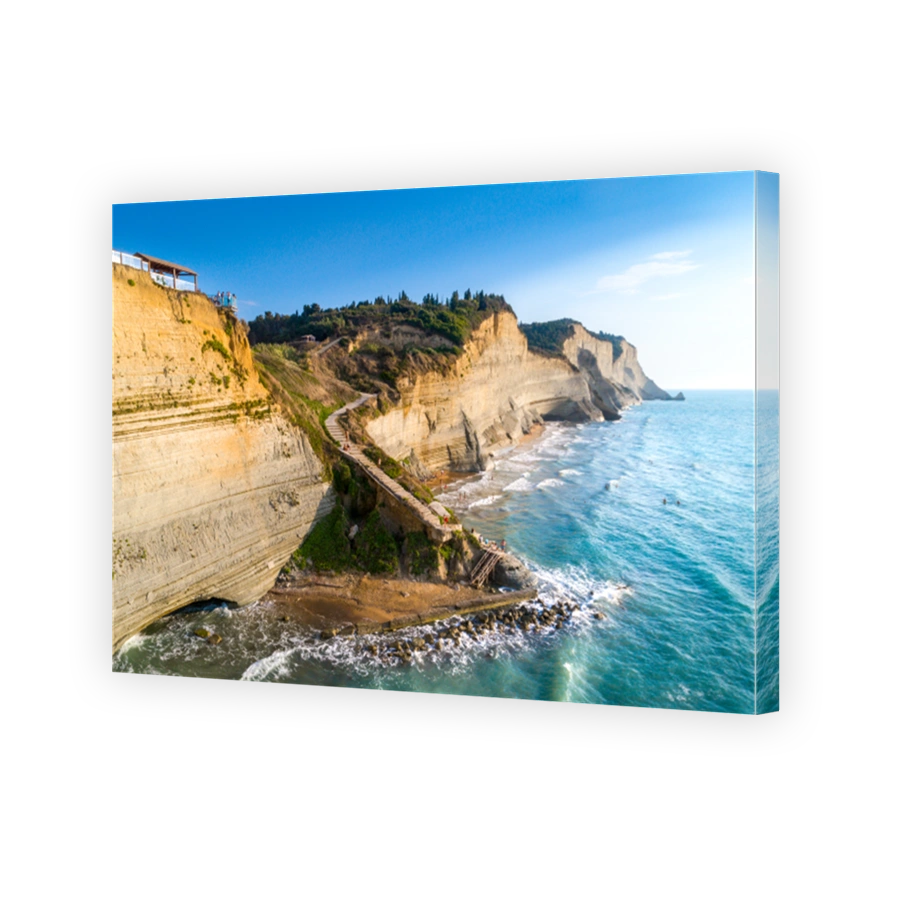 Logas Beach and amazing rocky cliff in Peroulades. Corfu Island. Greece