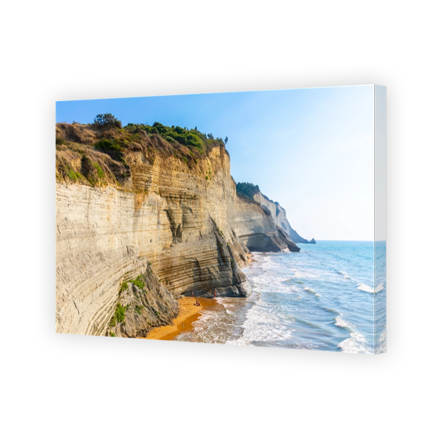 Logas Beach and amazing rocky cliff in Peroulades. Corfu Island. Greece