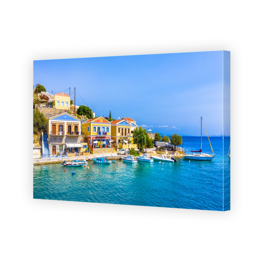 Colorful houses village in Symi island, Dodecanese islands, Greece.