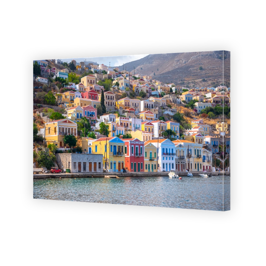 Colorful houses village in Symi island, Dodecanese islands, Greece.
