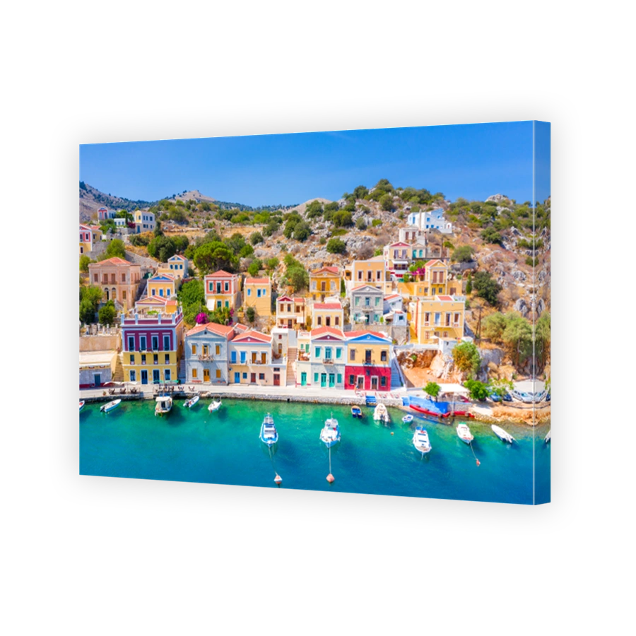 Colorful houses village in Symi island, Dodecanese islands, Greece.