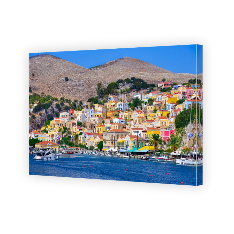 Colorful houses village in Symi island, Dodecanese islands, Greece.