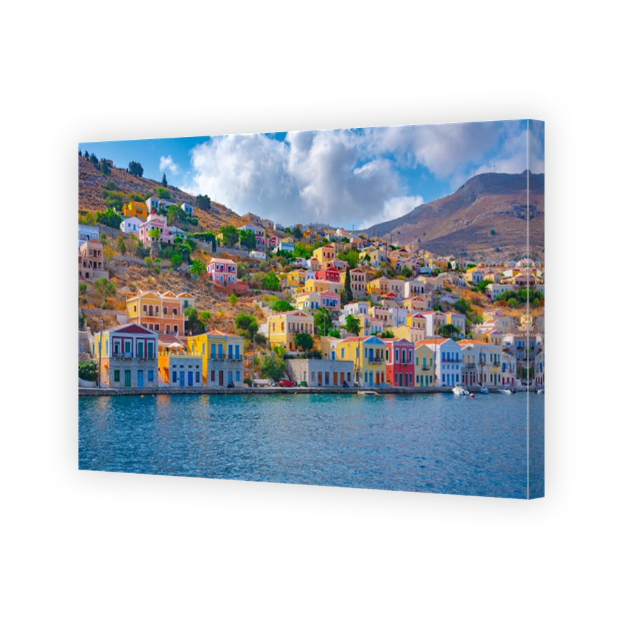 Colorful houses village in Symi island, Dodecanese islands, Greece.