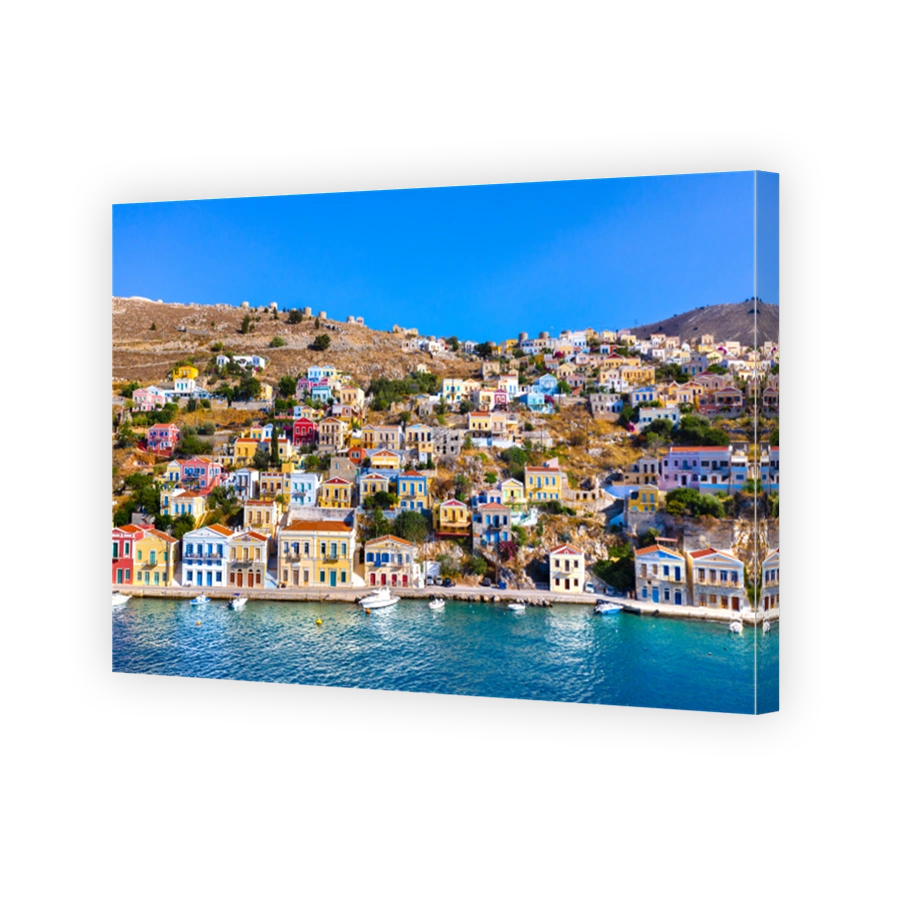 Colorful houses village in Symi island, Dodecanese islands, Greece.