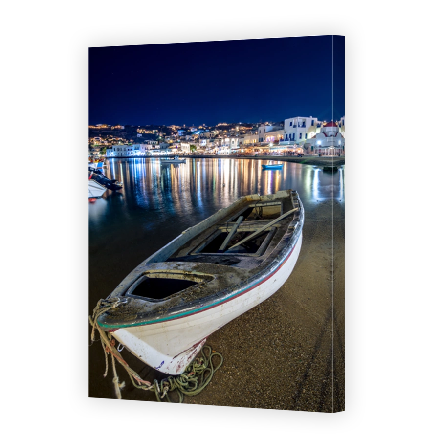 Mykonos port with boats and windmills, Cyclades islands, Greece