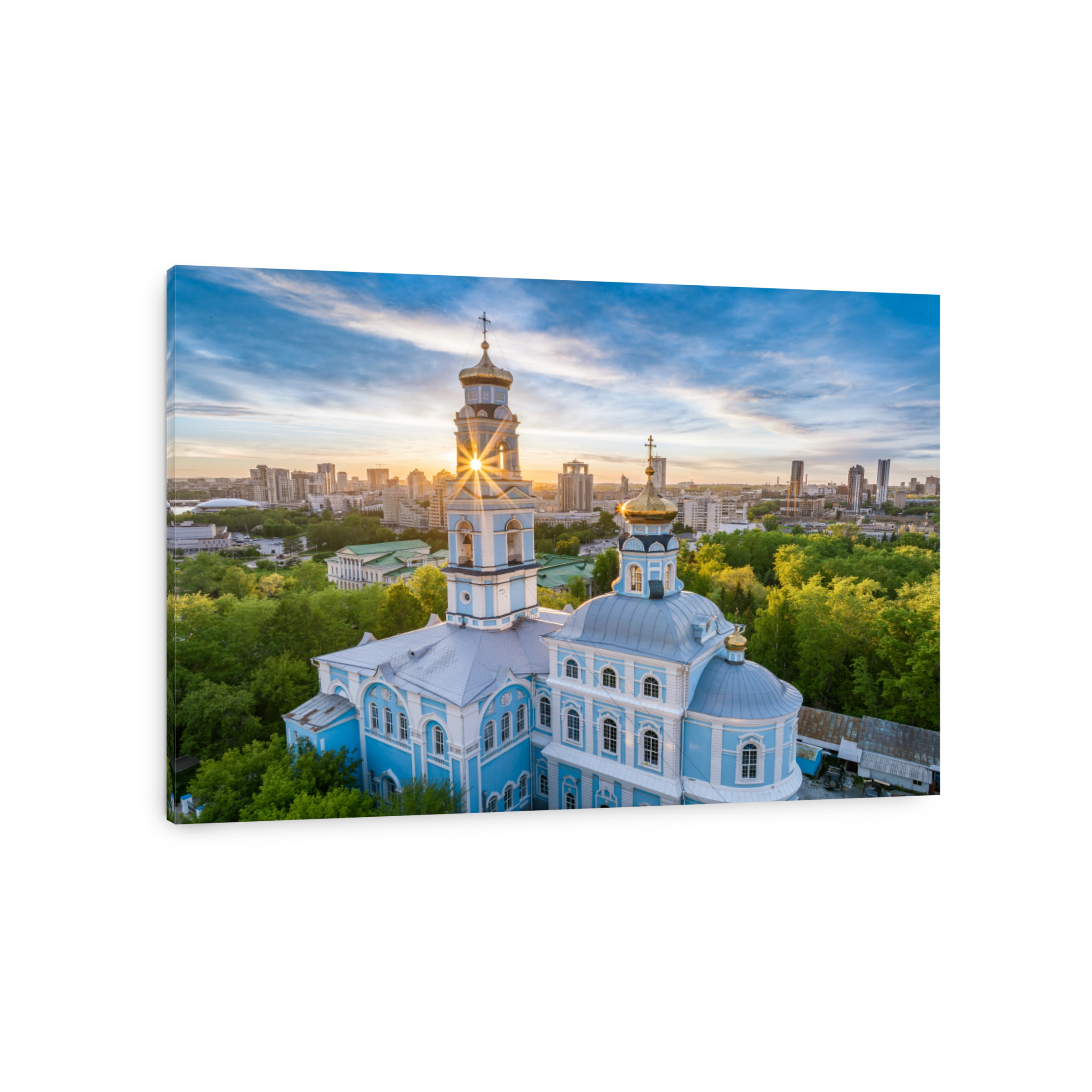 Summer Yekaterinburg, Temple of the Ascension in beautiful clear sunset.