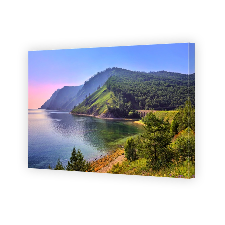 Baikal landscape with an old railway bridge