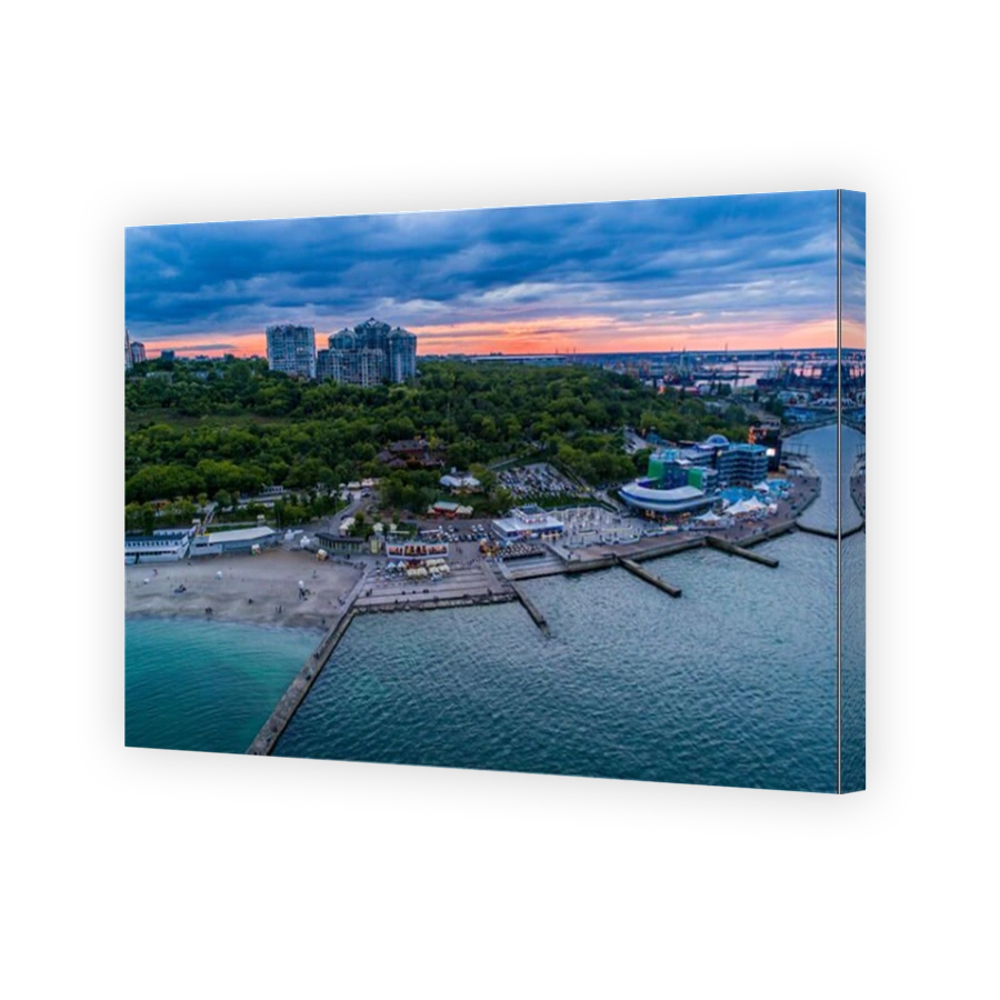 Aerial drone image of Langeron Beach and Shevchenka Park in Odessa Ukraine