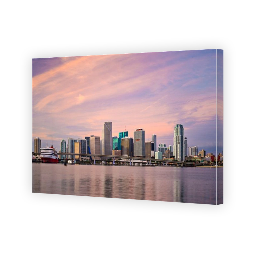 Miami, Florida, USA downtown skyline at dawn.