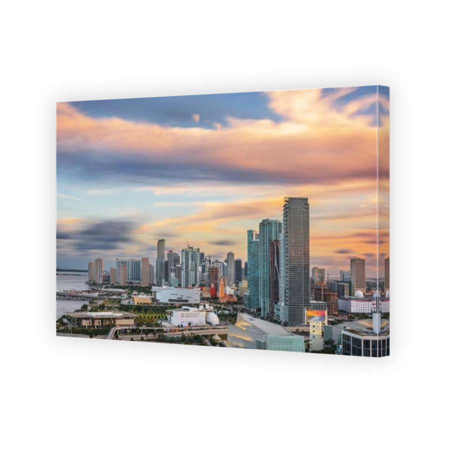 Miami, Florida, USA downtown cityscape at dusk.