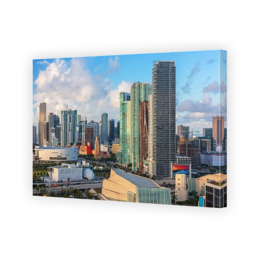 Miami, Florida, USA downtown cityscape in the day.