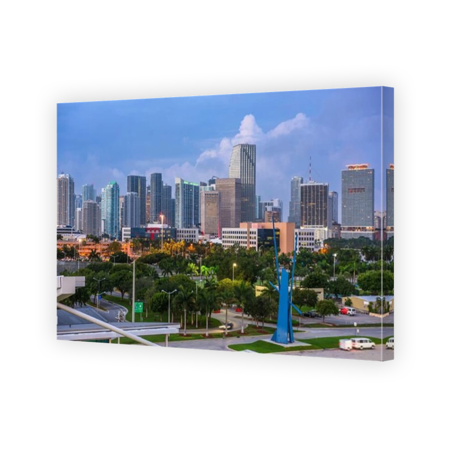 Miami, Florida, USA downtown city skyline at twilight.