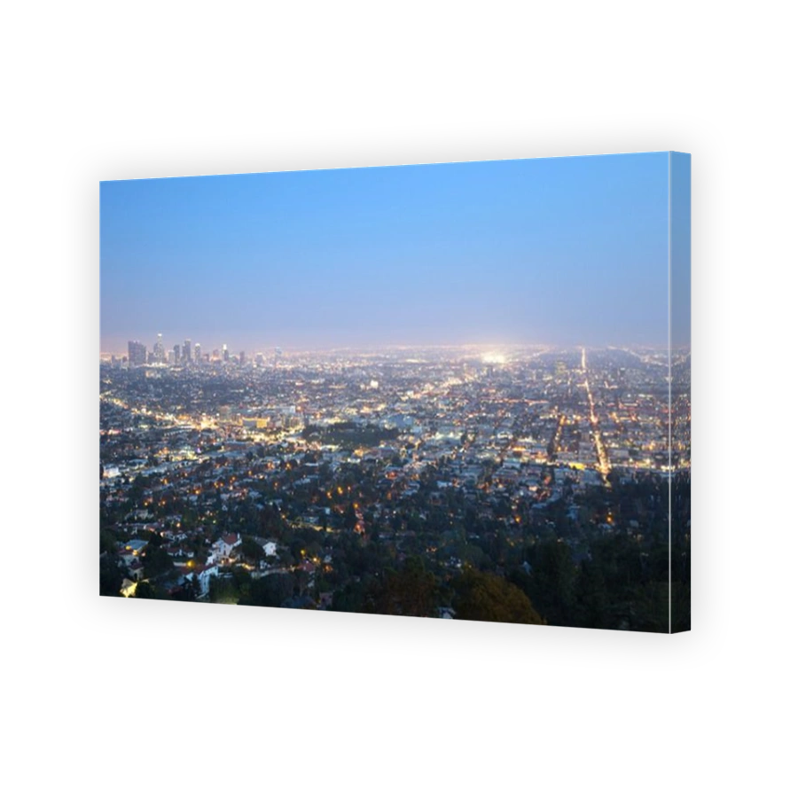 Los Angeles city skyline and downtown buildings at night