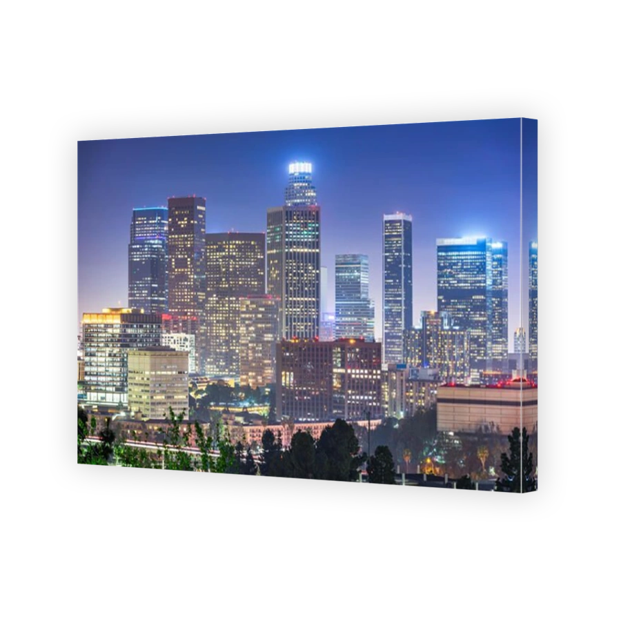 Los Angeles, California, USA downtown skyline at night.