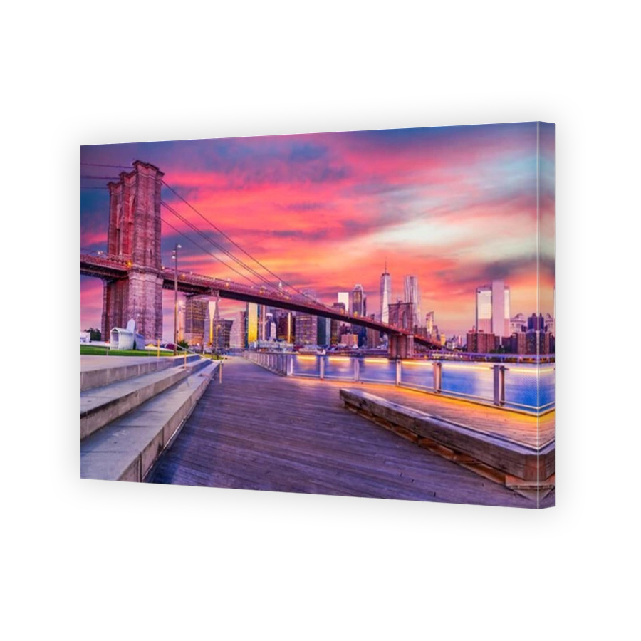New York, United States. Amazing sunset skyline of Manhattan and Brooklyn Bridge, Brooklyn Bridge Park in New York City, USA.