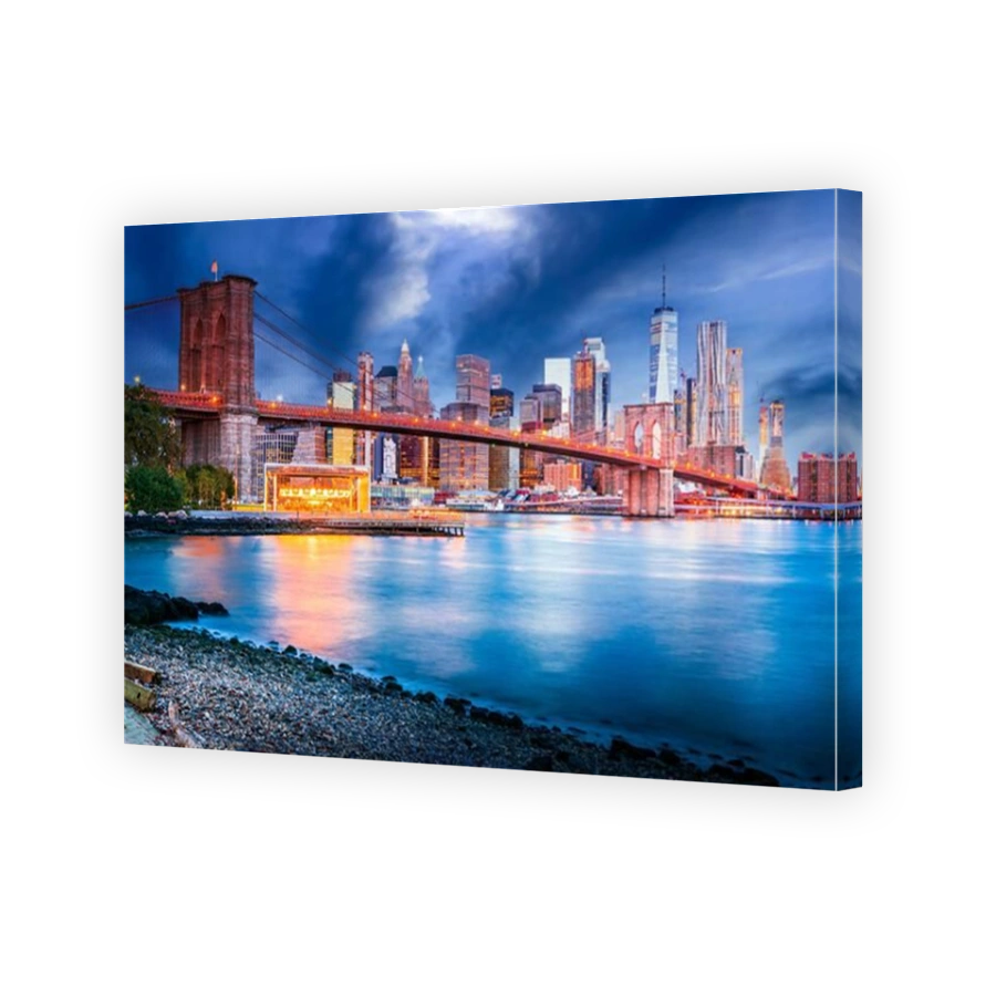New York, United States of America. Brooklyn Bridge dusk view from the Bridge Park in New York City, Manhattan, USA.