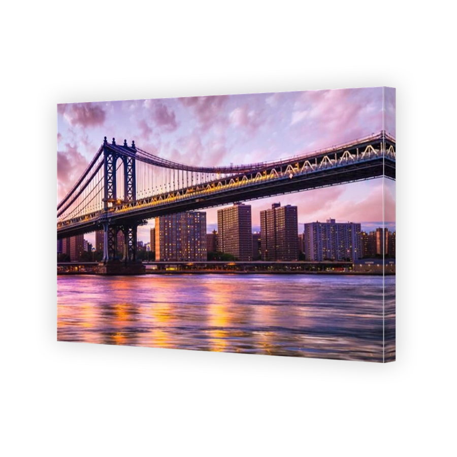 Beautiful Manhattan Bridge from Brooklyn to New York City seen at sunset
