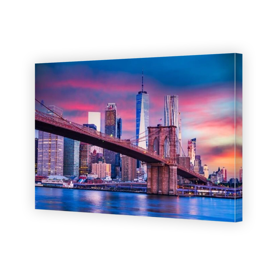 New York, United States of America. Brooklyn Bridge dusk view from the Bridge Park in New York City, Manhattan, USA.