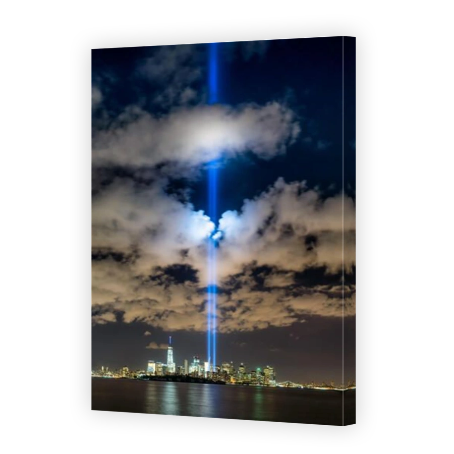 New York City September 11 2015 commemoration with the Tribute in Light in Lower Manhattan near the One World Trade Center
