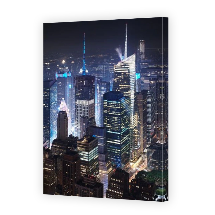 Aerial view of Manhattan at night, New York City, USA.