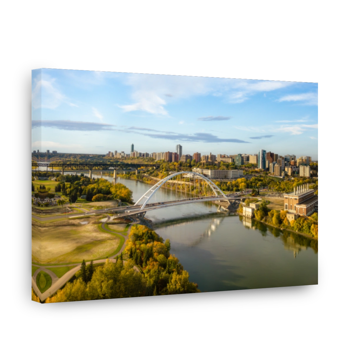 Bridge over the river with city in background. Edmonton, Alberta