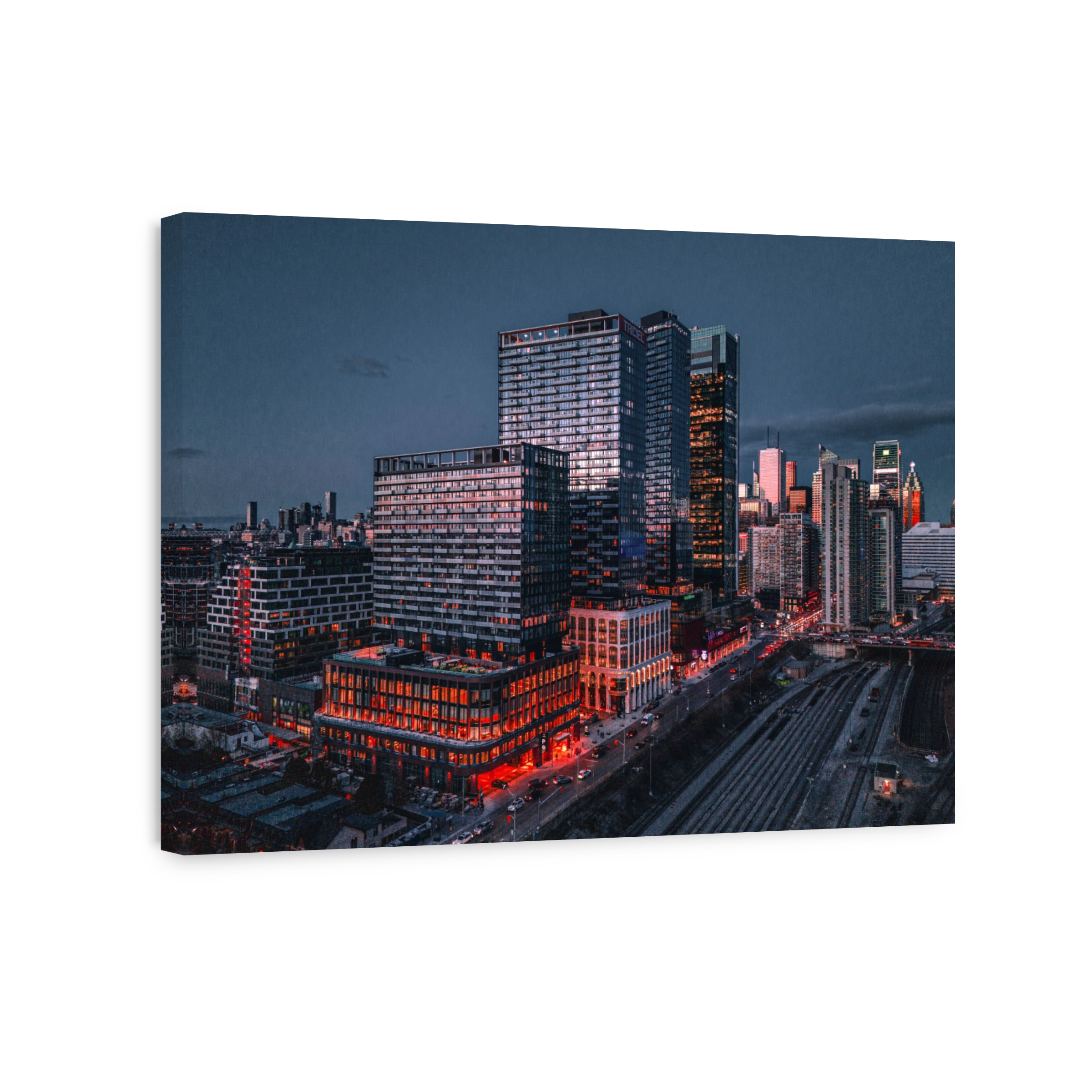 Aerial drone view highlighting The Well and surrounding downtown skyscrapers