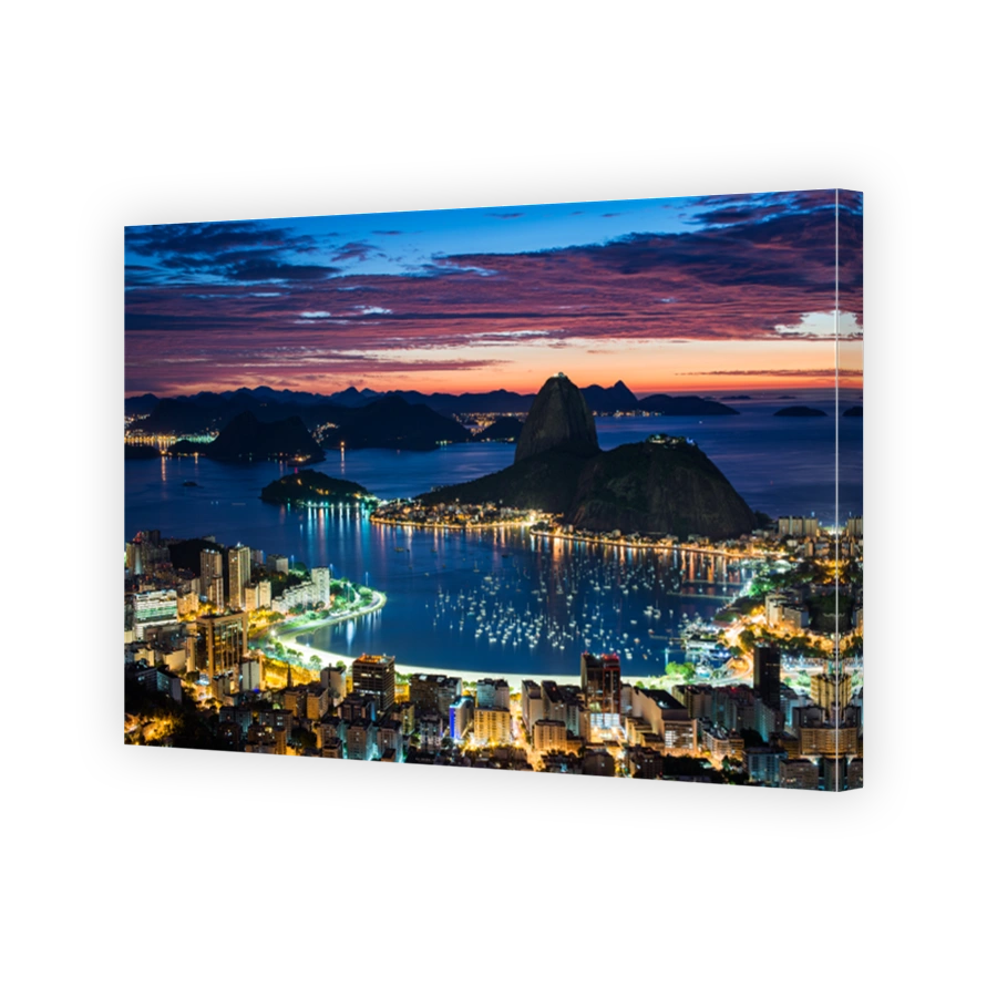Rio de Janeiro City View Before Sunrise With the Sugarloaf Mountain