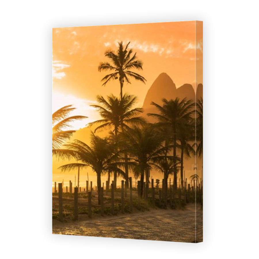 Palm trees at sunset on Ipanema beach, Rio De Janeiro, Brazil