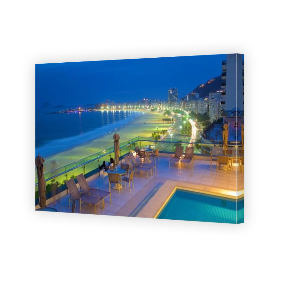 Copacabana Beach at dusk, Rio de Janeiro, Brazil, South America