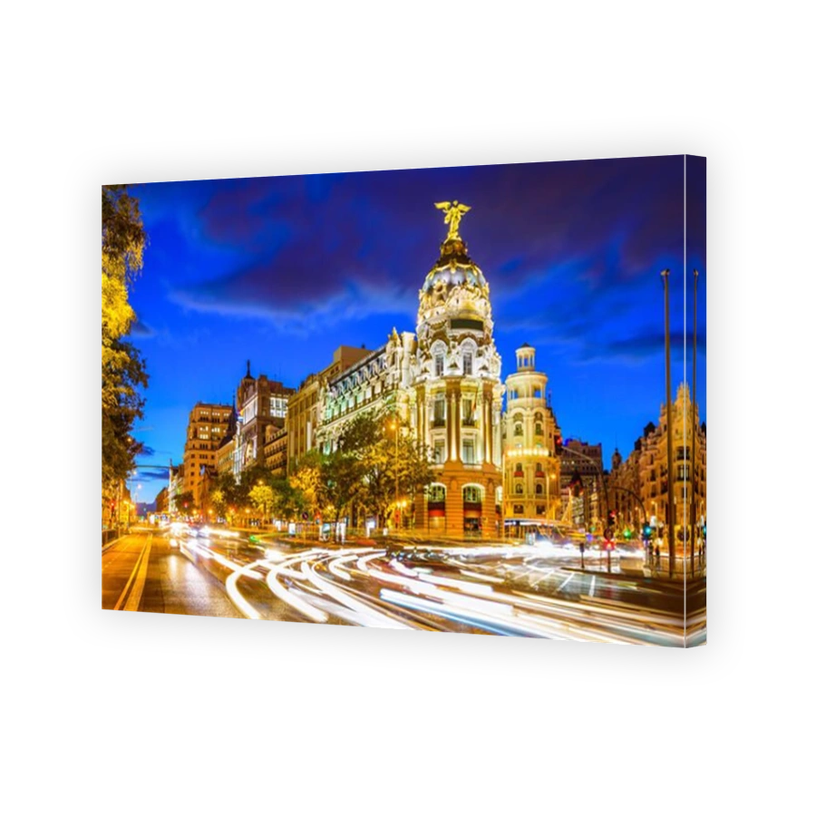 Madrid, Spain cityscape at Calle de Alcala and Gran Via.