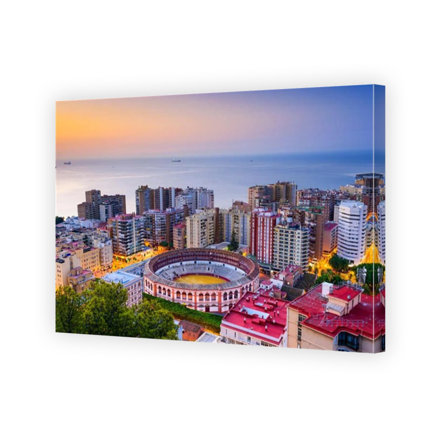 Malaga, Spain cityscape at dawn.