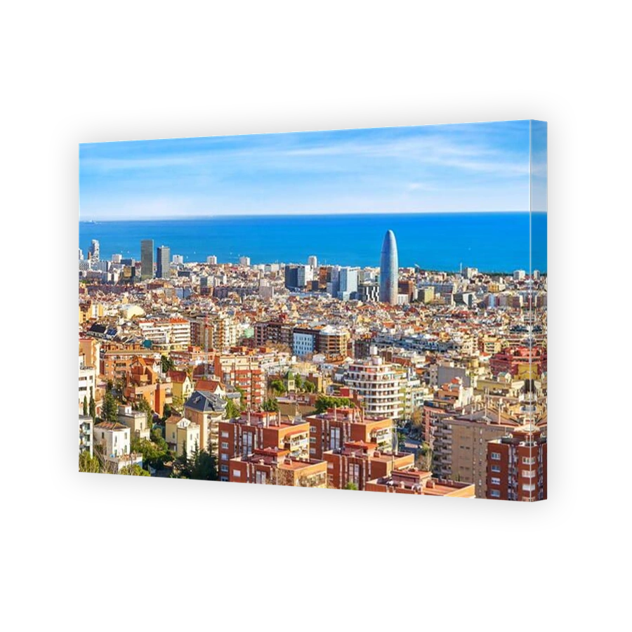 Aerial panorama view of Barcelona city, Spain