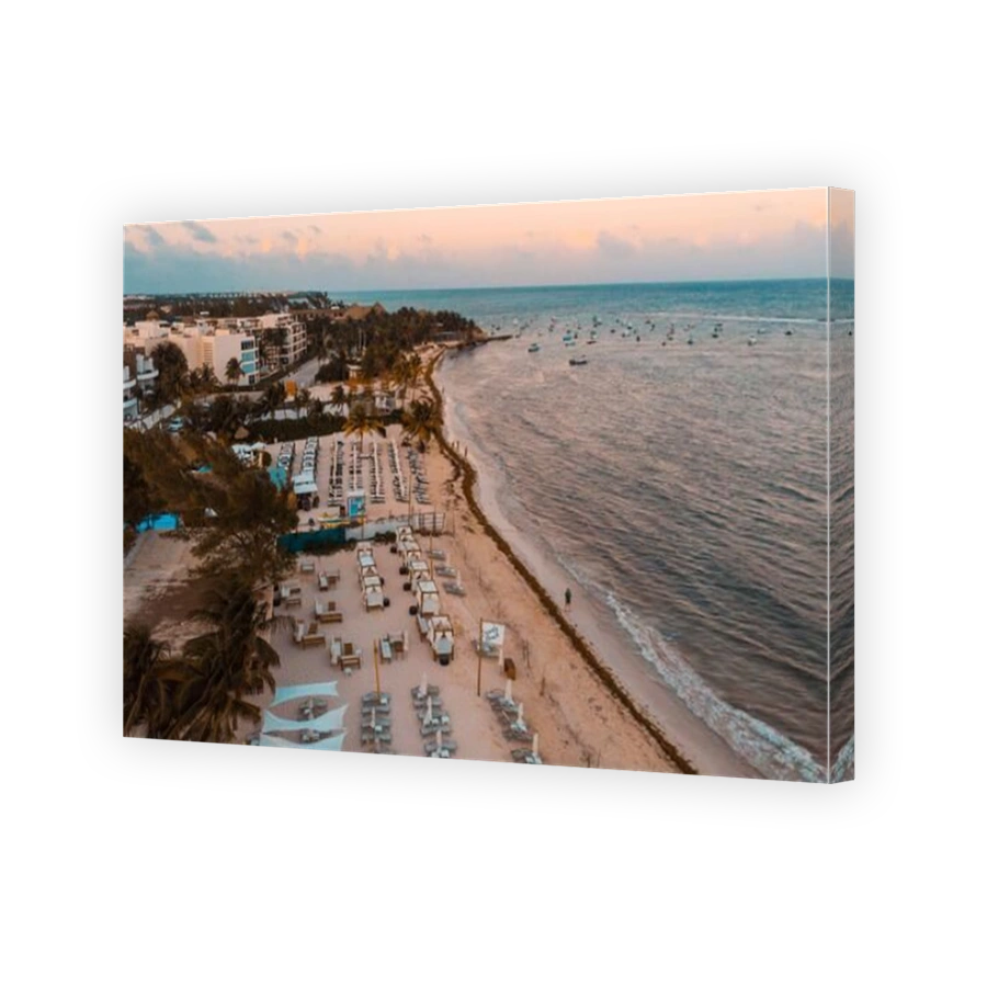 Sunset in Playa del Carmen aerial view