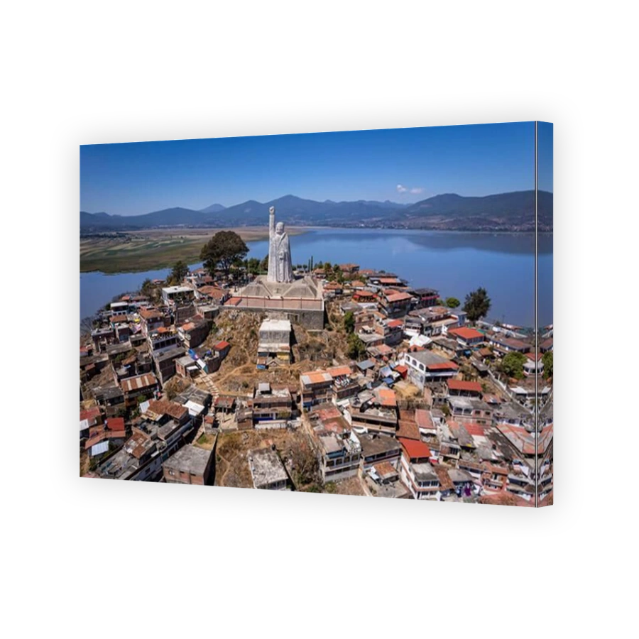 A statue of Independence hero Jose Maria Morelos commands the view on the Island of Janitzio on Lake Patzcuaro, Michoacan, Mexico.