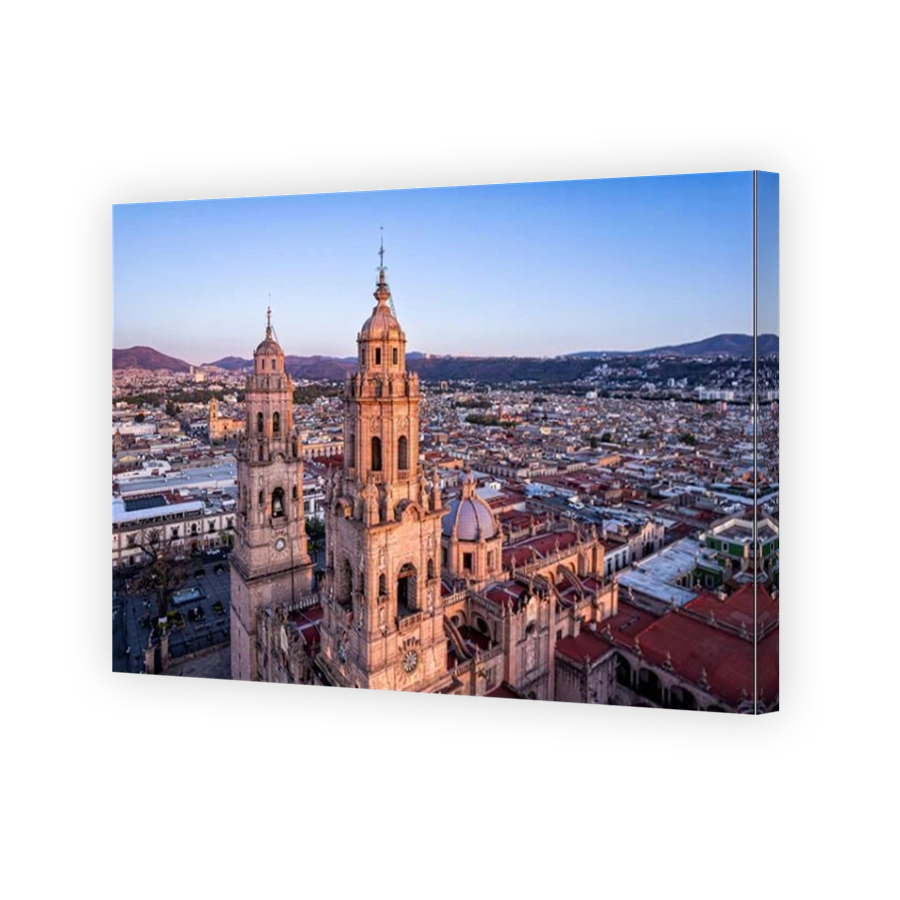 Aerial view of the Cathedral of Morelia, Michoacan, Mexico.