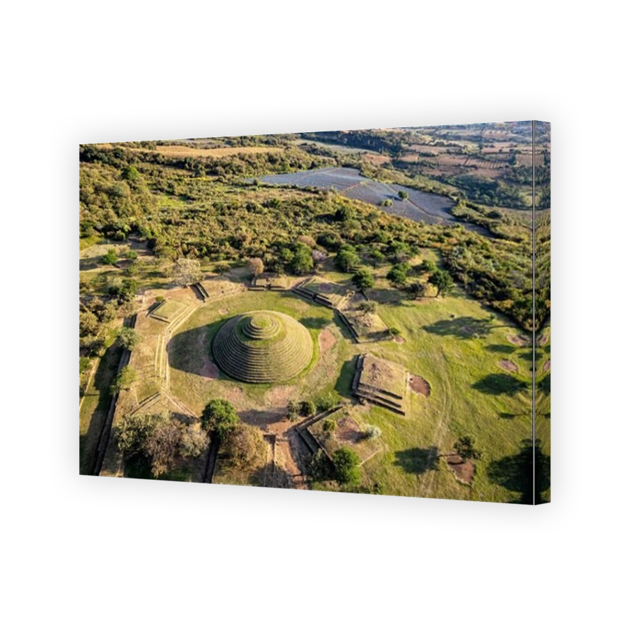Aerial view of the Guachimontones, a pre-columbian archaeological site near Teuchitlan, Jalisco, Mexico.