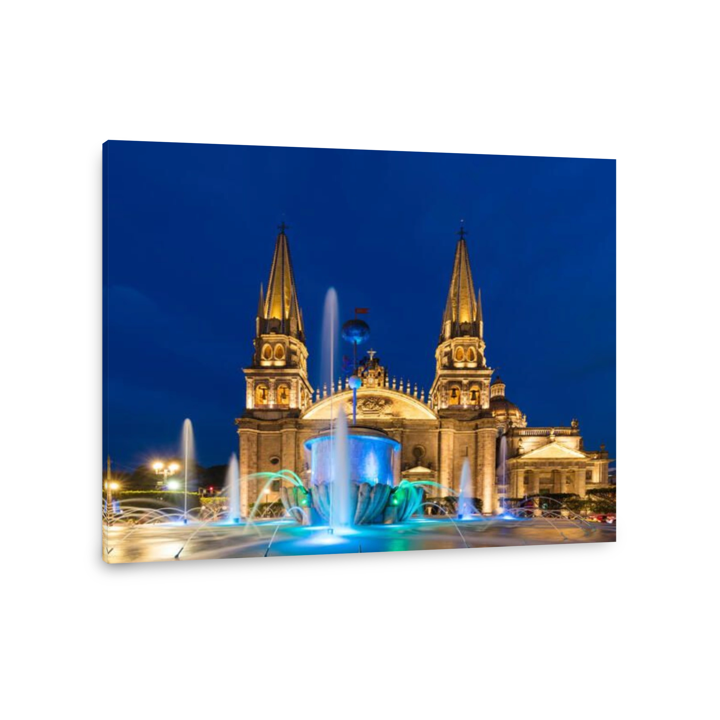 Stock Photo - Municipal Cathedral of Guadalajara, Mexico, night shot, illuminated, blue sky