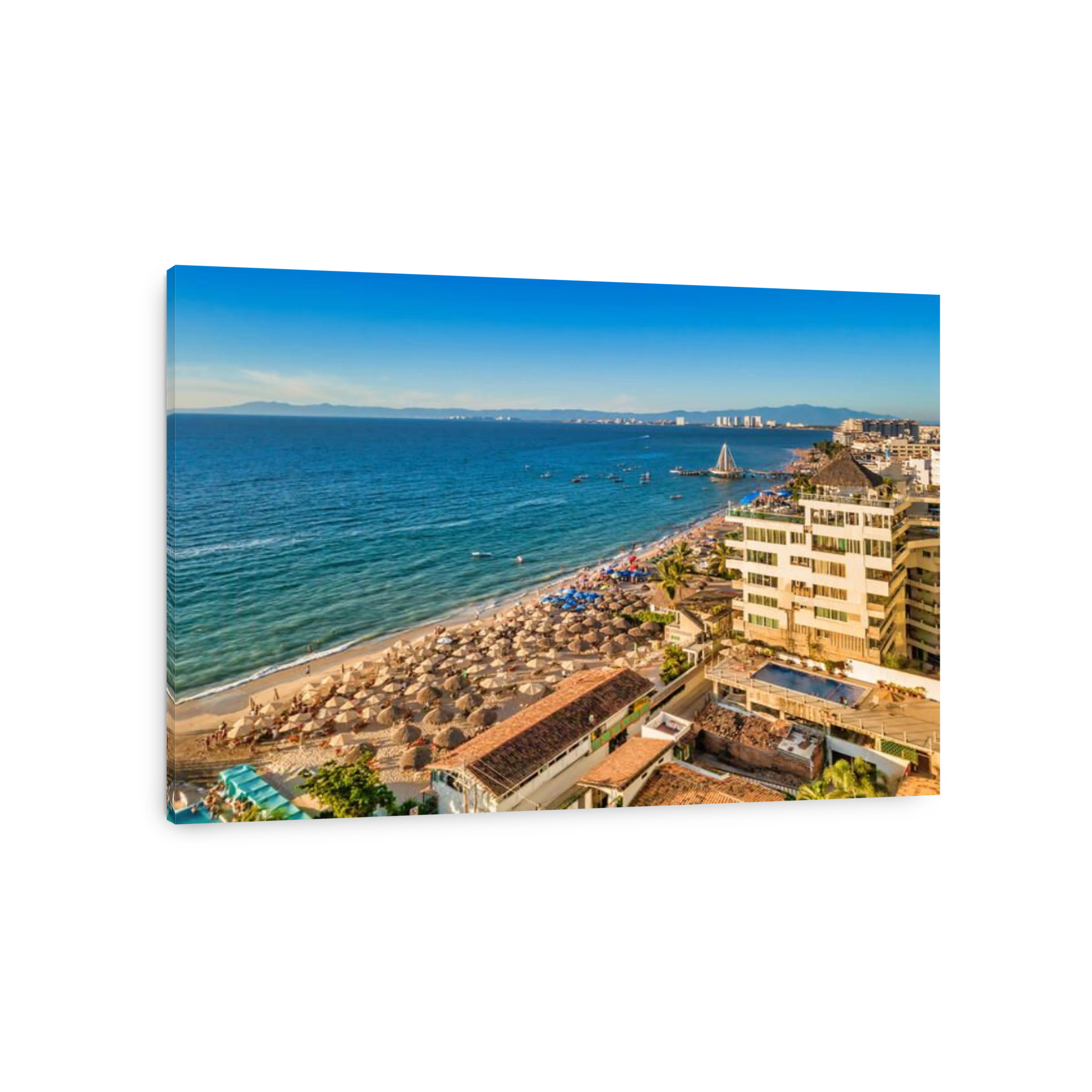 Aerial view of Los Muertos Beach, the most popular beach in Puerto Vallarta, Jalisco, Mexico.