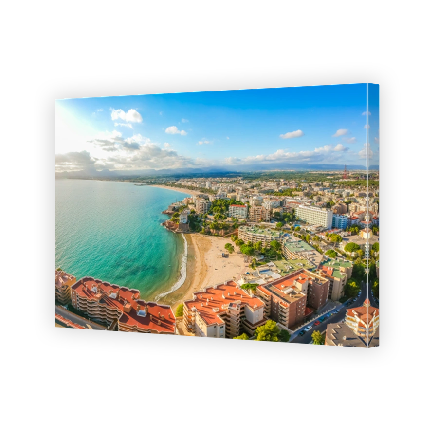Beach and cityscape Salou, Spain, Europe. Tourist city on Costa Dorada