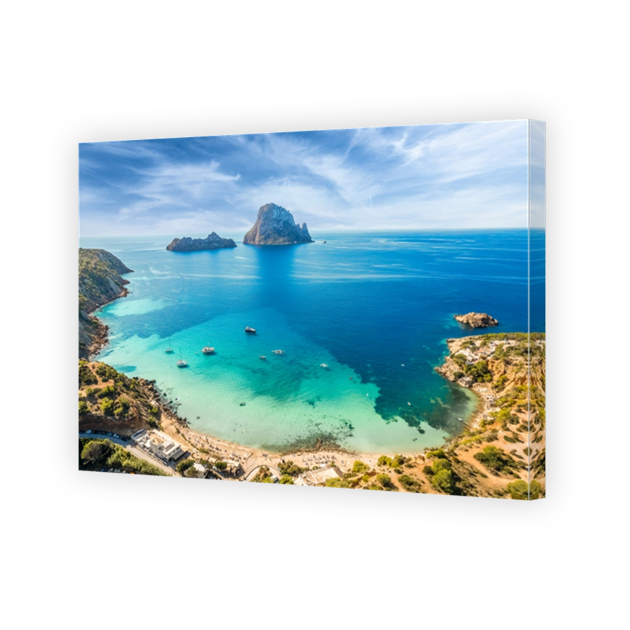 Aerial view of Cala d’Hort, Ibiza